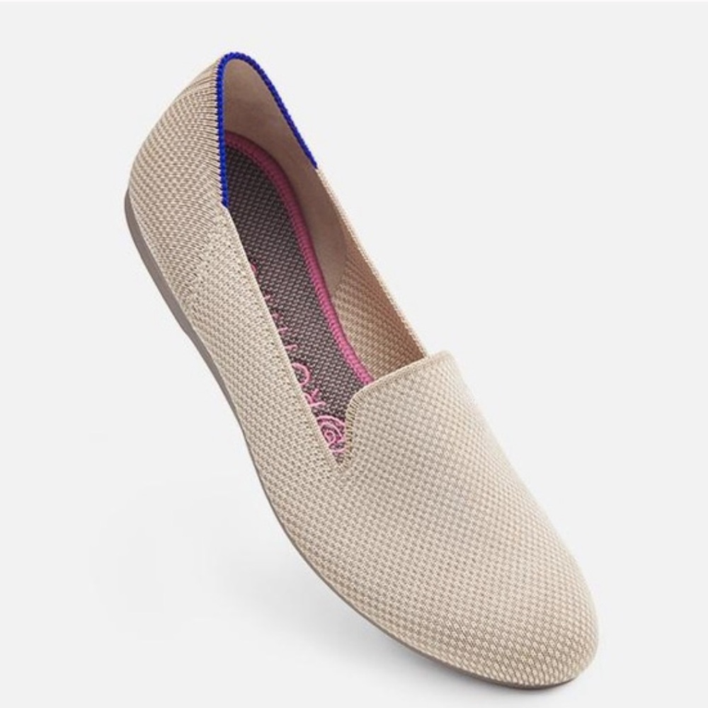 Rothy's Beige Flats with Pink and Blue Trim